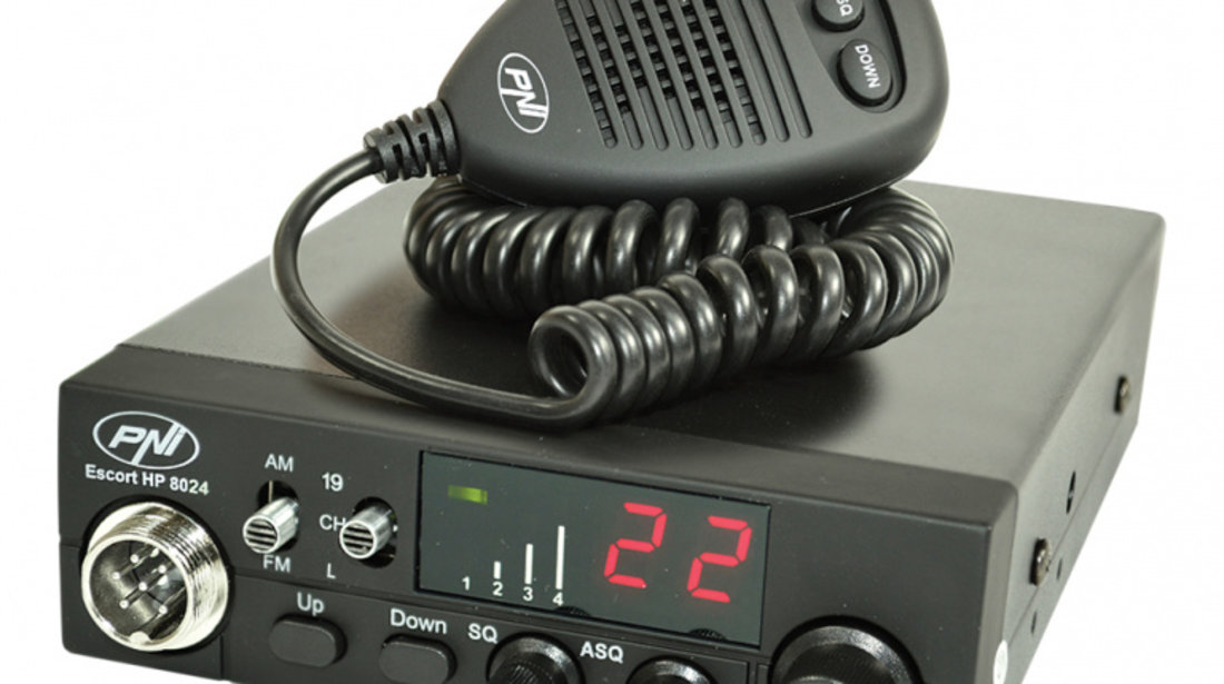 Pachet Statie radio CB PNI ESCORT HP 8024 ASQ, 4W, AM-FM, 12/24V + Antena CB PNI Extra 40 cu magnet 5-7KM PNI-PACK79