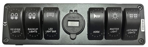 Panou 6 Intrerupatoare Tip Rocket Voltmetru Si USB 22x7cm 12V / 24V SPA072 120924-1