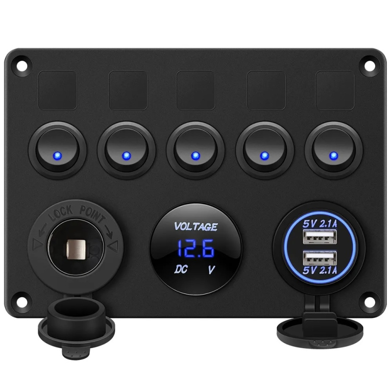 Panou Intrerupatoare Auto, 12V-24V, 25℃~85℃, USB Dublu, Led, Negru C00497