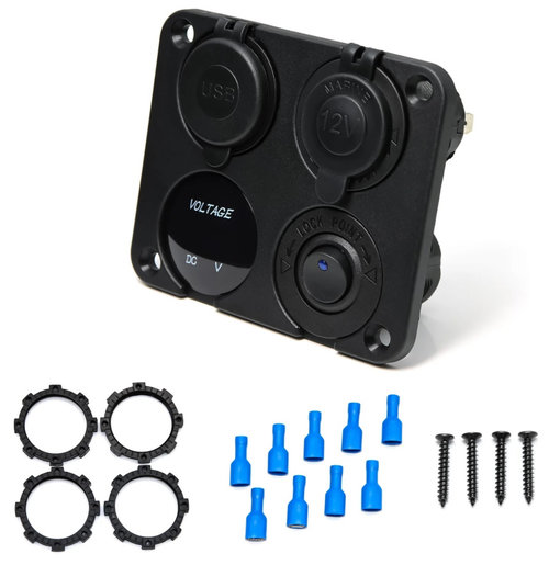 Panou Intrerupatoare Incarcator Auto, Cu Voltmetru Si Bricheta Auto, Priza Auto 12V, 2X Incarcator U...