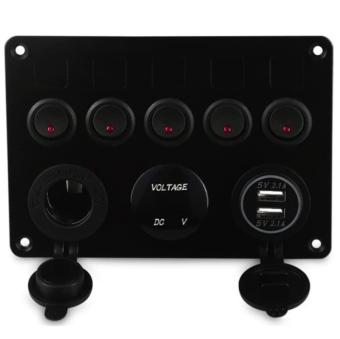 Panou Intrerupatore Priza Voltmetru 5 Intrerupatoare Si USB SPA37 12V 20A 270122-9