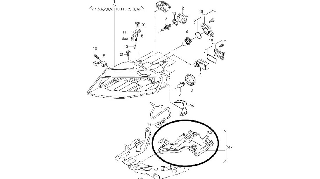 Panou Suport inferior far stanga Audi A4 B8 2008-2011 NOU 8K0941453 (PLASTIC)