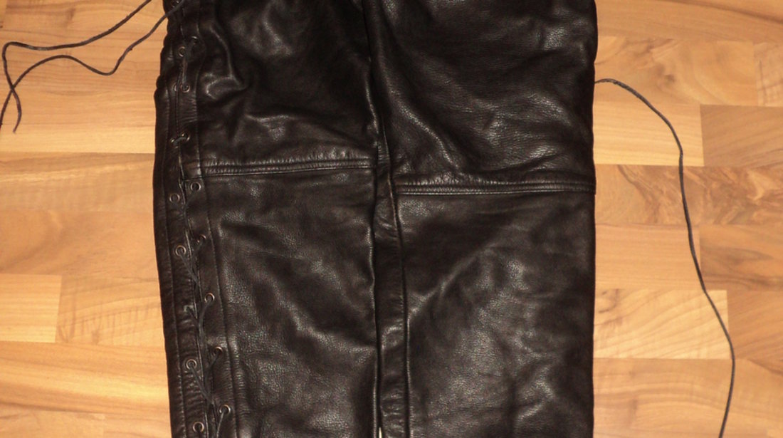 pantaloni moto,rock,chopper din piele naturala cu snur ,siret