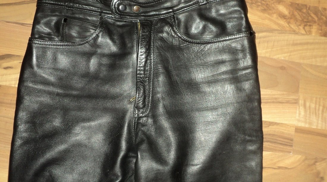 pantaloni moto,rock,chopper,strada din piele naturala cu snur,siret