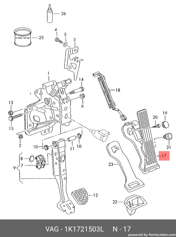 Pedala acceleratie VW Golf 5 2.0 TDI BMM 2008 OEM 1K1721503L