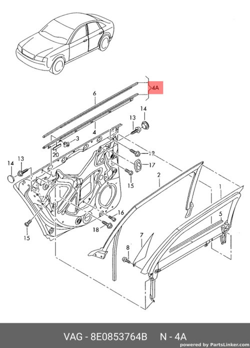 Perie crom geam dreapta spate 8E0853764B Audi A4 B6 Break 1.9 tdi 2002 AWX OEM 8E0853764B