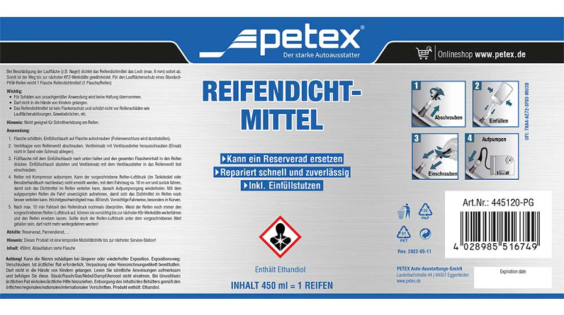 Petex Kit Reparat Pana Compresor + Solutie Etansare 445100PX