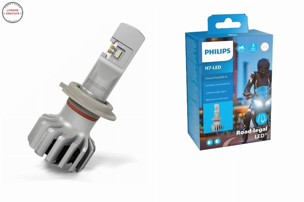 Philips Bec LED H7 12V 20W PX26d Ultinon Pro6000 LED 5800K 1 piesa Moto- livrare gratuita