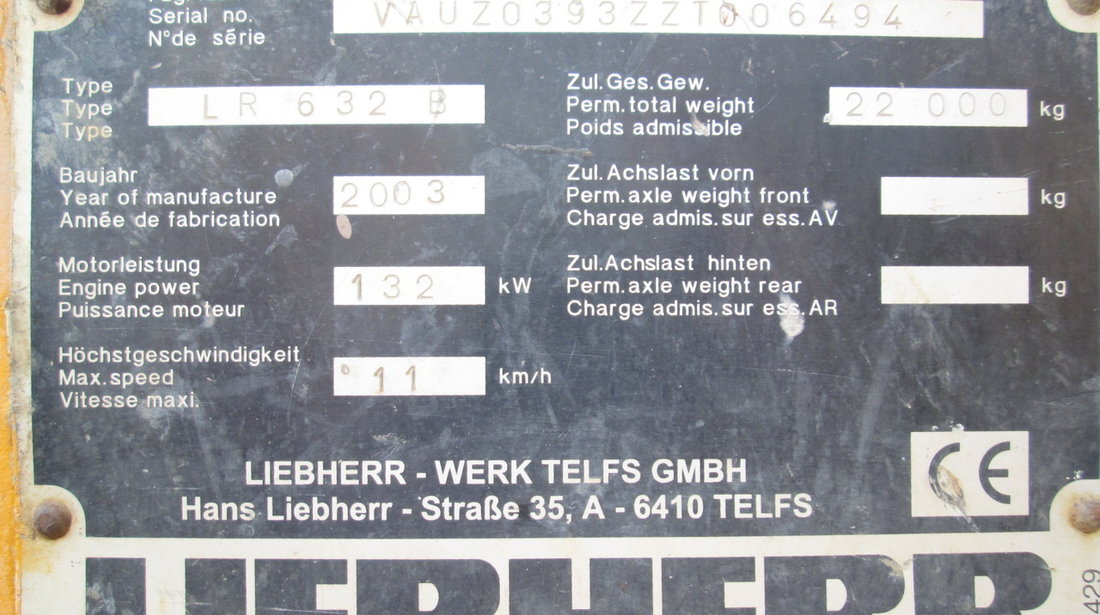 Piese de buldozer Liebherr LR632B