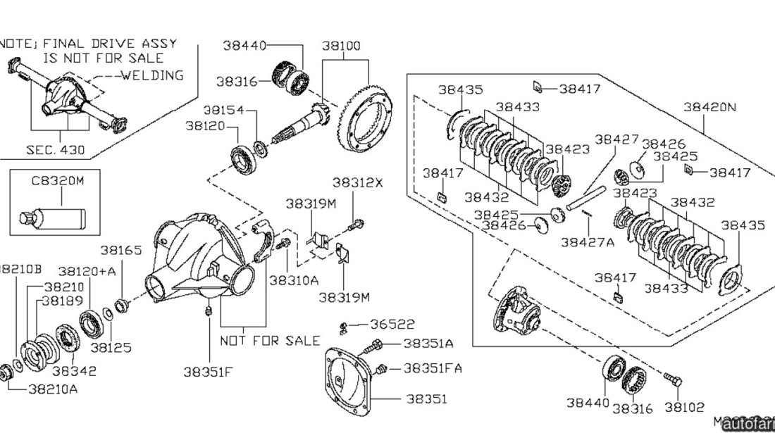 Pinion atac+ coroana dintata grup spate Nissan Navara (poz.38100) NISSAN OE 38100EB06E