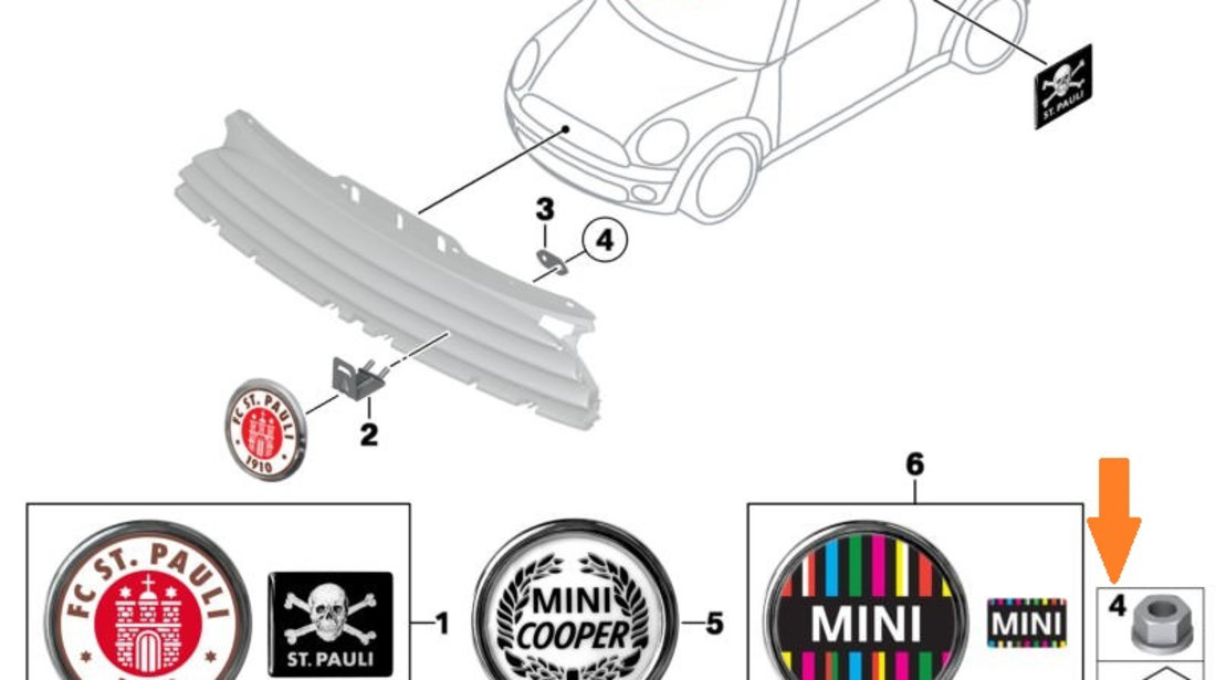 Piulita Prindere Suport Embleme Grila Radiator Oe Mini Cooper R55 R56 R57 R58 R59 2005-2015 07129904553