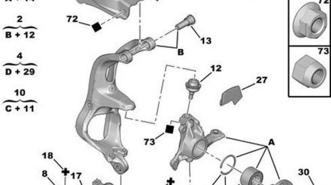 Pivot brat inferior punte fata (cu laba de gasca) Peugeot 407 (KIT) DELPHI 3640 72