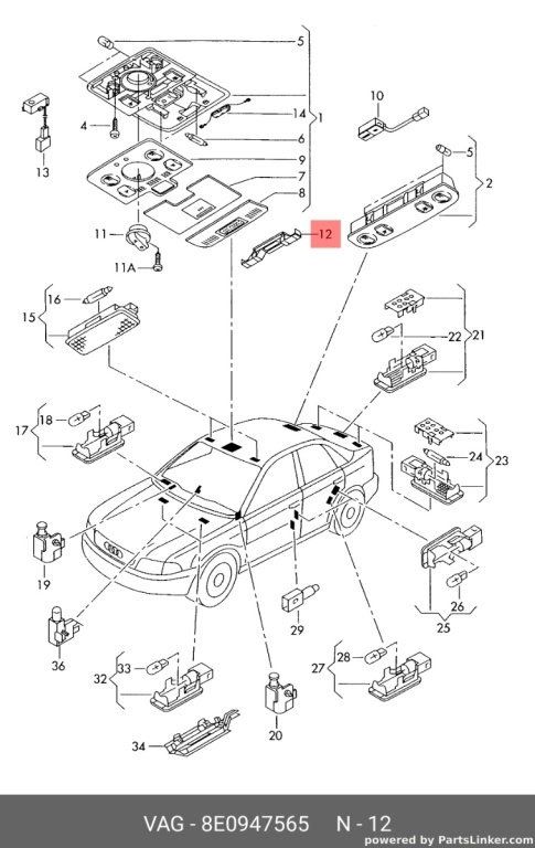 Plafoniera lumini 8E0947565 Audi A4 B6 Sedan 2003 1.8T AVJ OEM 8E0947565