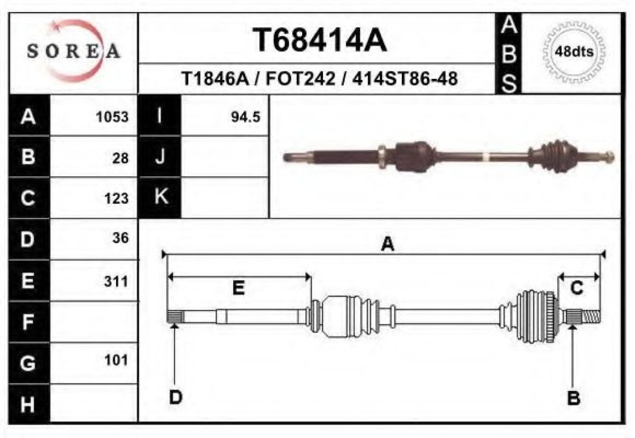 Planetara FORD TRANSIT platou / sasiu (2006 - 2014) EAI T68414A piesa NOUA