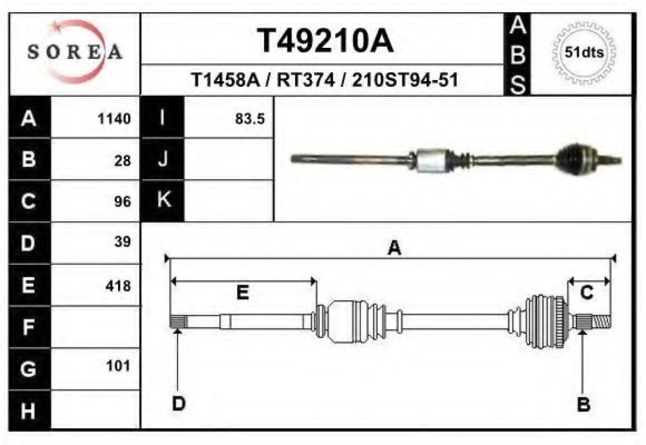 Planetara OPEL MOVANO platou / sasiu (U9, E9) (1998 - 2010) EAI T49210A piesa NOUA