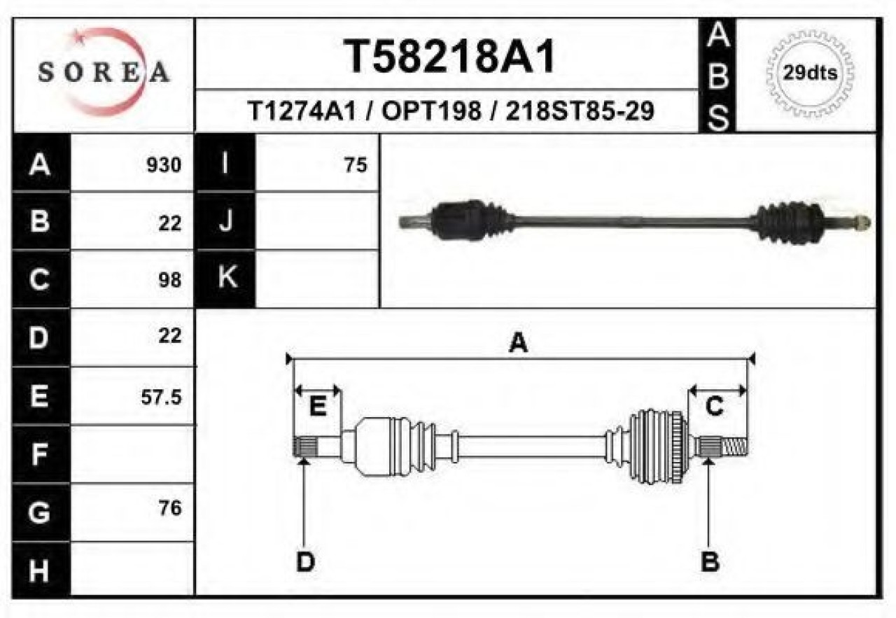Planetara OPEL TIGRA (95) (1994 - 2000) EAI T58218A1 piesa NOUA