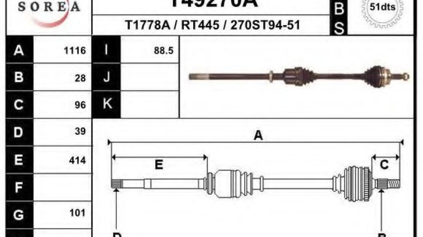 Planetara RENAULT MASTER II platou / sasiu (ED/HD/UD) (1998 - 2010) EAI T49270A piesa NOUA