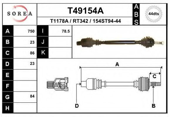 Planetara RENAULT MEGANE I Scenic (JA0/1) (1996 - 2001) EAI T49154A piesa NOUA