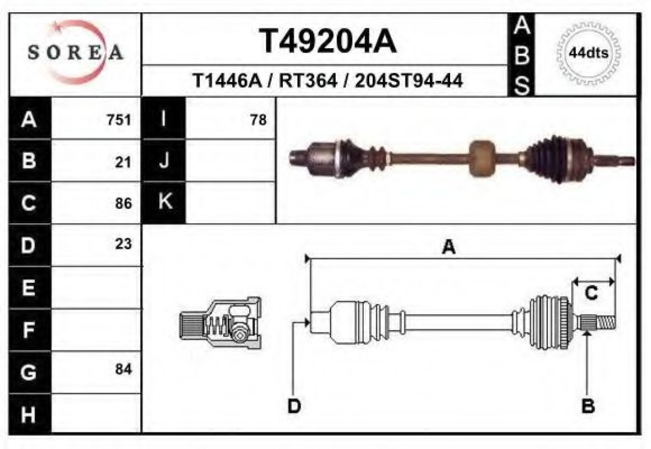 Planetara RENAULT MEGANE I Scenic (JA0/1) (1996 - 2001) EAI T49204A piesa NOUA