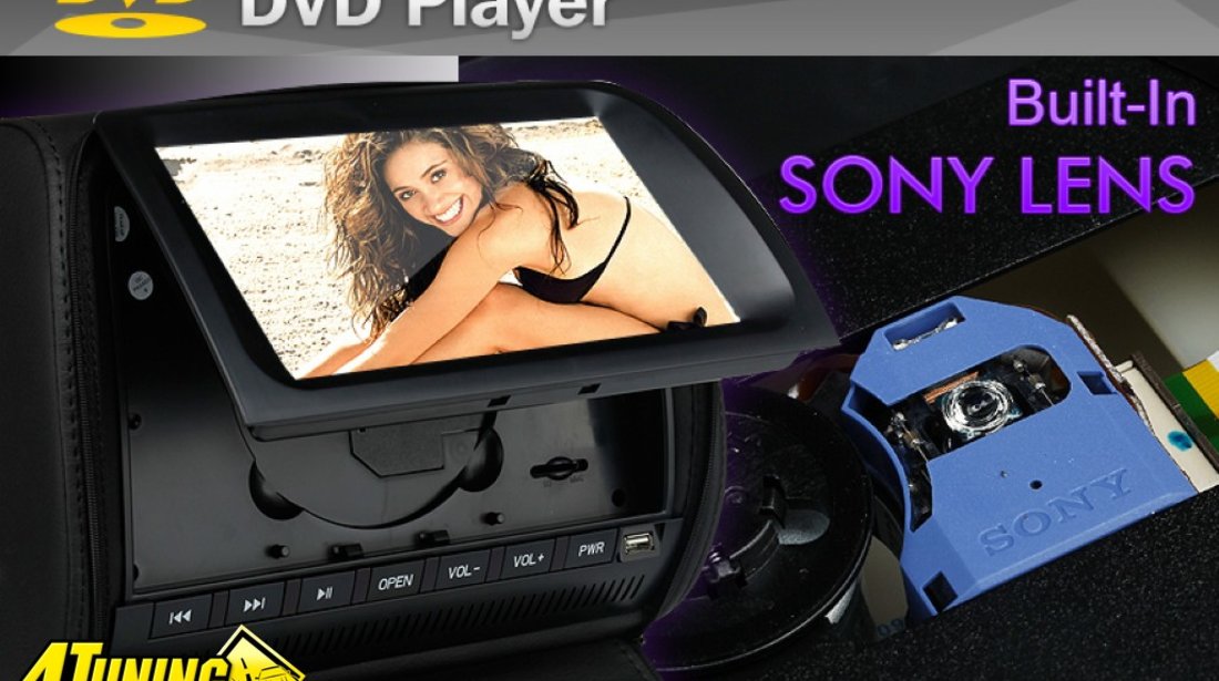 PNI 999C B Tetiere Negre Lcd 9 Inch Lentila Dvd Sony Husa Usb Sd Player Divx Jocuri Modulator Fm Joystick Wireless