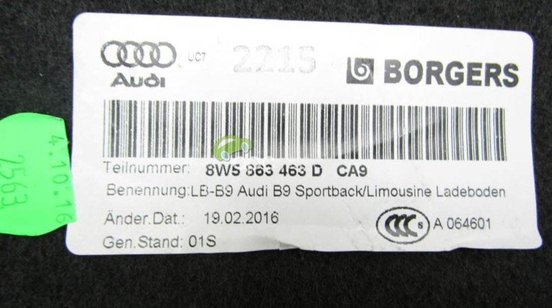 Podea portbagaj Audi A4 8W B9 Limo - Cod: 8W5863463D