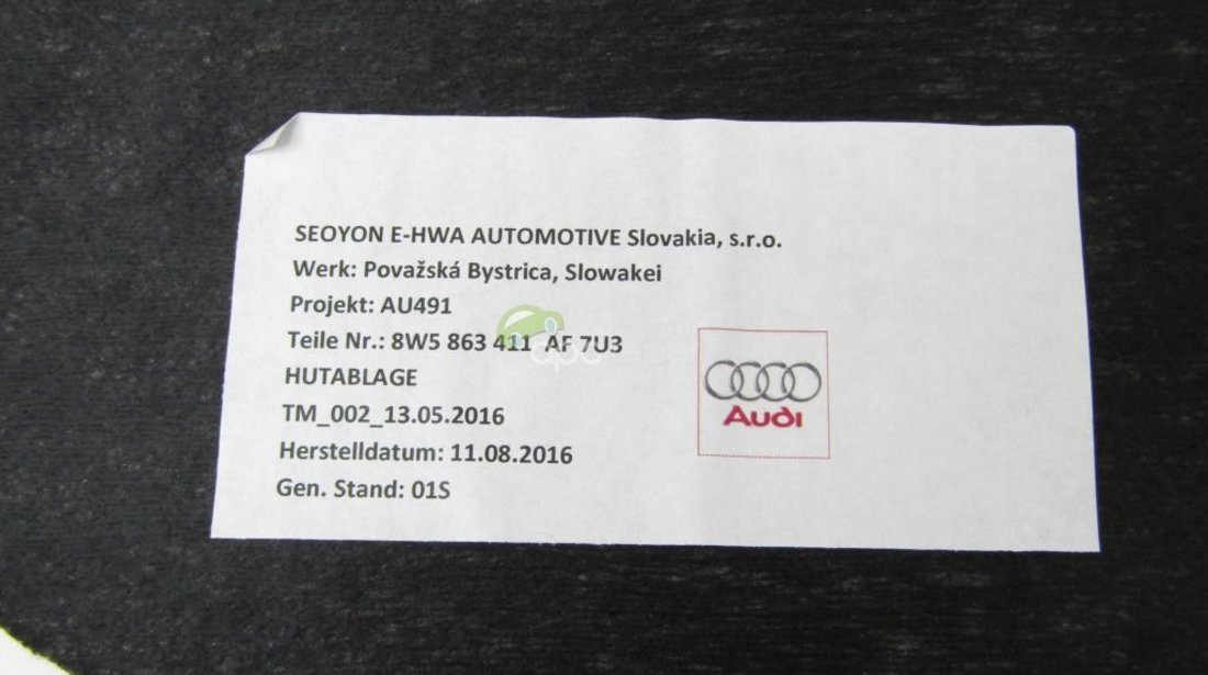 Polita portbagaj Audi A4 8W - Cod: 8W5863411AF