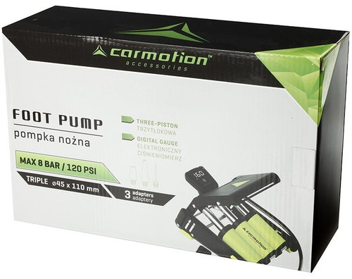 Pompa Manuala Picior Cu 3 Pistoane Cu Manometru Digital, Max 8 Bar / 120 Psi Carmotion Negru / Verde...