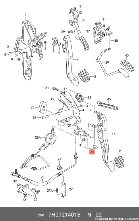 Pompa pedala ambreiaj Volkswagen Transporter T5 bus 2008 2009 OEM 7H0721401B