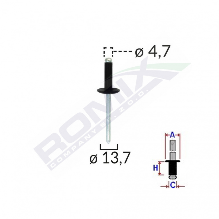 Popnit Universal Negru 4.7mm Set 10 Buc Romix 57050-RMX