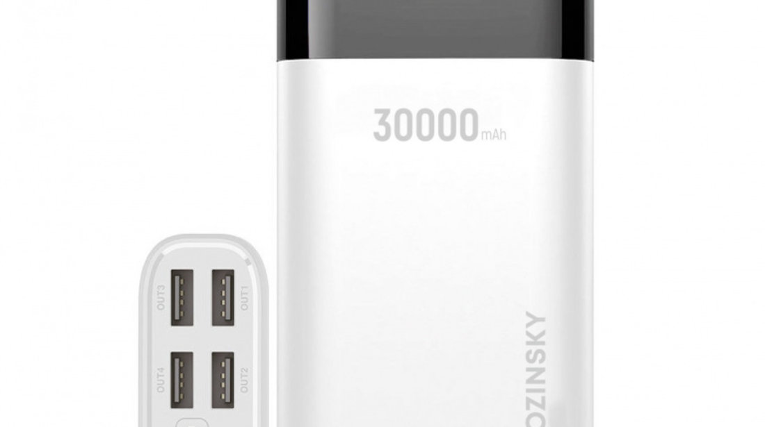 Powerbank Wozinsky 30000mAh Li-Po 4 X USB Cu Afișaj LCD 2 A Alb (WPB-001WE) 5907769306679