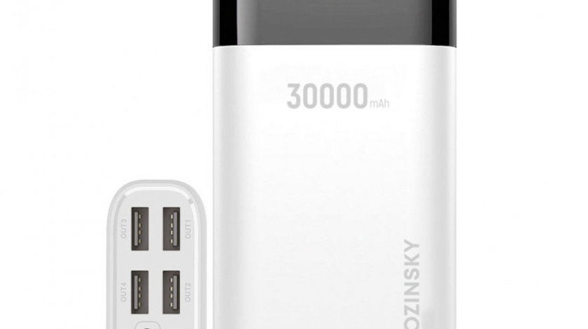 Powerbank Wozinsky 30000mAh Li-Po 4 X USB Cu Afișaj LCD 2 A Alb (WPB-001WE) 5907769306679