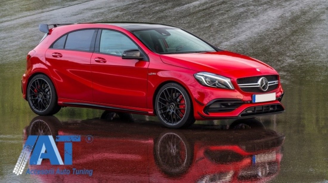 Prelungiri Bara Fata compatibil cu Mercedes A-Class W176 Facelift AMG Line (2015-2018) A45 Design Negru Lucios