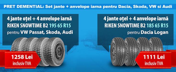 PRET DEMENTIAL: Set jante + anvelope iarna pentru Dacia, Skoda, VW si Audi