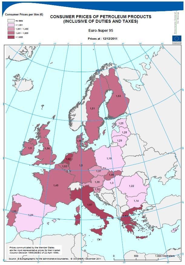 Preturile benzinei si motorinei din UE