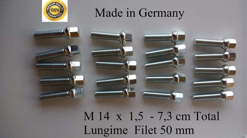 Prezoane lungi VW AUDI MERCEDES 73 mm cu filet 50 mm M14 pas 1,5 Jante aliaj