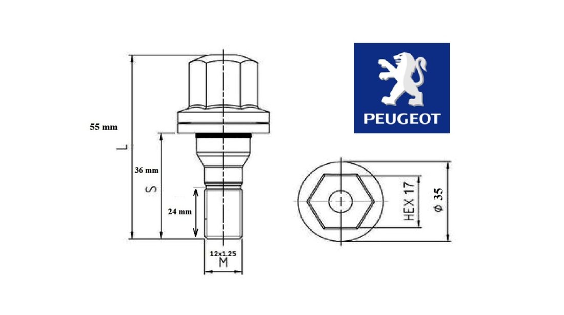 Prezoane Originale Peugeot cu saiba plata filet pas marunt 1,25  M12