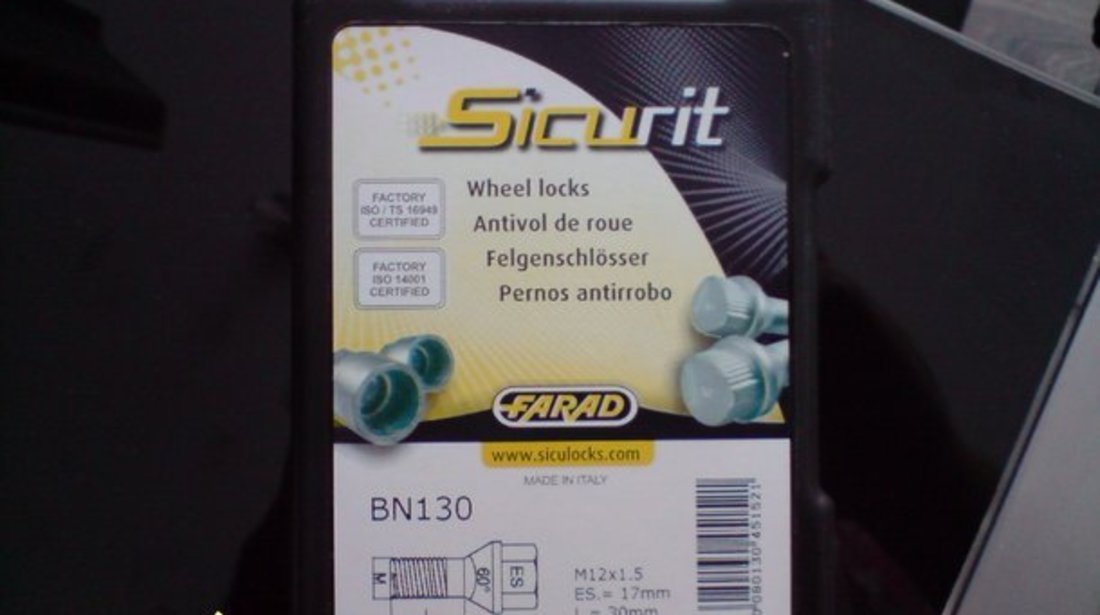 Prezoane Si Piulite Antifurt-pentru Orice Tip De Autoturism-sicurit//bloca-MADE IN ITALY