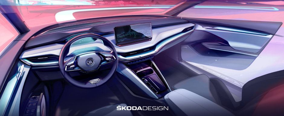 Prima Skoda cu tractiune spate din istoria lumii moderne. Cehii au publicat prima fotografie oficiala a interiorului Prima Skoda cu tractiune spate din istoria lumii moderne. Cehii au publicat prima fotografie oficiala a interiorului