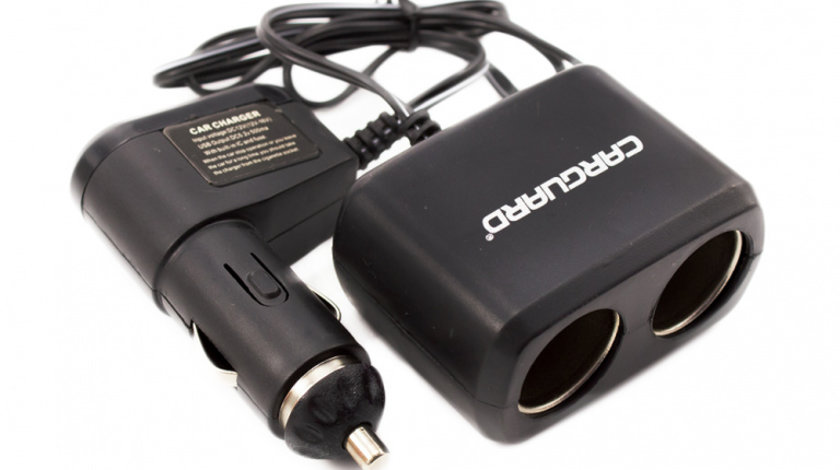 Priză dublă pentru încărcător auto, cu cablu + USB 1A - CARGUARD USC001