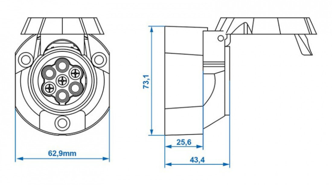 Priza 7 pini pentru remorci sau rulote din ABS, 12V