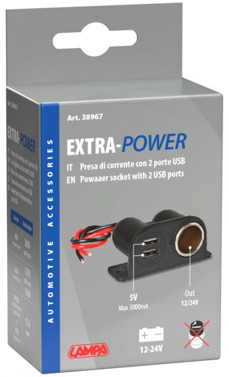 Priza Auto Cu Incarcator 2 x USB Lampa Extra Power 12V / 24V LAM38967