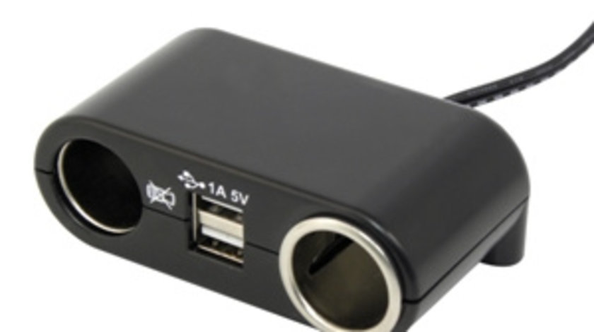 Priza auto tripla Carpoint 12V 5A cu 2 iesiri DC si una USB 5V 1A cu cablu de 1 m