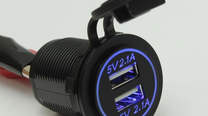 PRIZA bricheta AUTO cu USB mufa dubla 12V 24V incarcator montaj panou 2x 2.1A