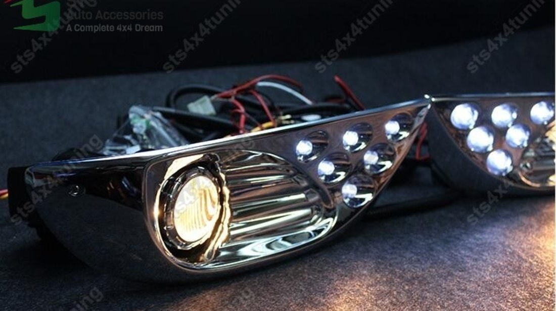 PROIECTOARE CU LED DRL TOYOTA LAND CRUISER PRADO FJ120 2003-2009 CROM