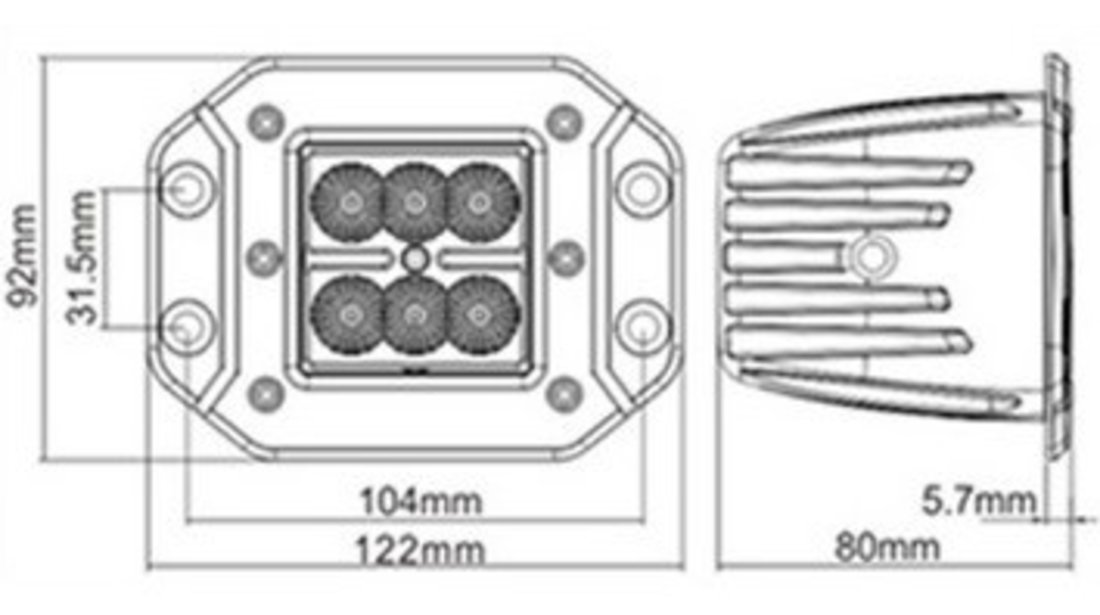 Proiector Led Auto Offroad 18W/12V-24V 1320 Lumeni Incastrabil Spot Beam 8 Grade 400120