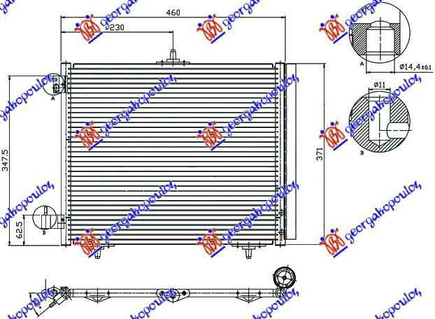 Radiator Ac/ 05- Petr-Dsl (42x37) 3brackets - Peugeot 207 2006 , 6455.El