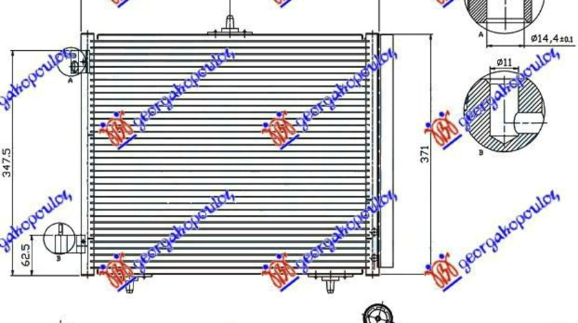 Radiator Ac/ 05- Petr-Dsl (42x37) 3brackets - Peugeot 207 2006 , 6455.El