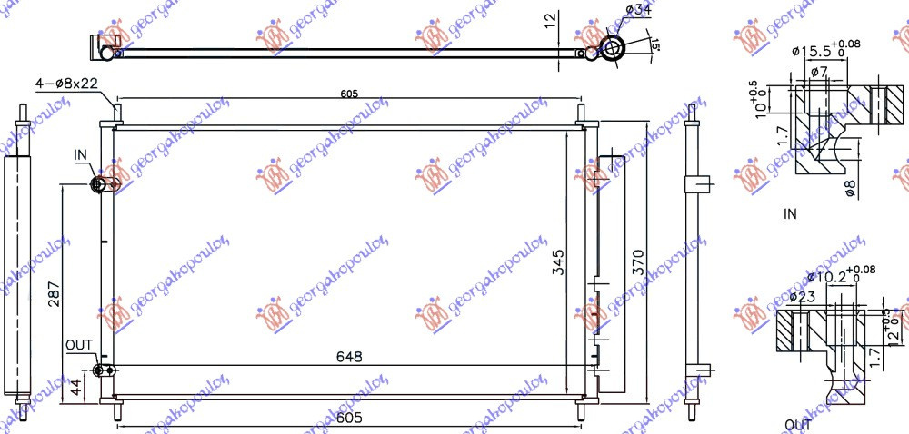 Radiator Ac/ 1 5 Hybrid 15- (600x355x16) - Toyota Yaris 2014 , 8846012590
