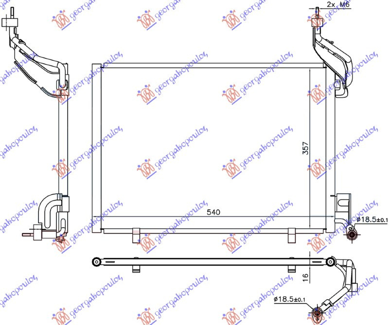 Radiator Ac/ 1 6 Tdci Diesel 14- (540x357x16) - Ford Fiesta 2013 , 1856009