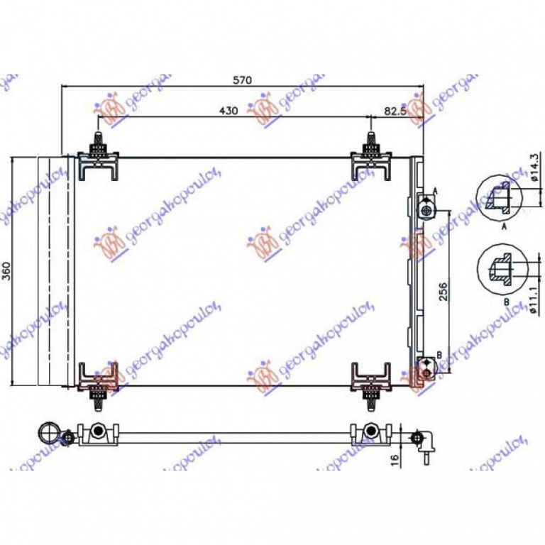 Radiator Ac/ Bz/Ds (53 5x36x1 2) - Citroen Berlingo 2008 , 6455gh